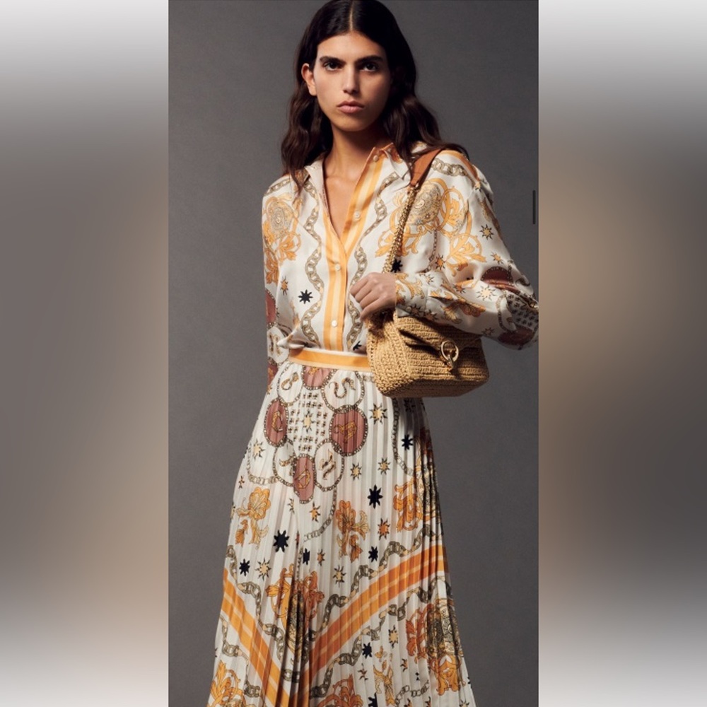 Sandro Pollenca Scarf Print Pleated Dress NEW WITH TAGS size 36